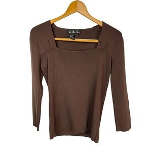 J.A.C. Office Siren brown Ribbed Womens Blouse Shirt Top Stretch Y2K M Medium